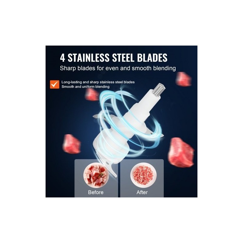 Sähköinen silppuri lasikulho 1,2 l 400 W kaksinopeuksinen nelisiipinen terä