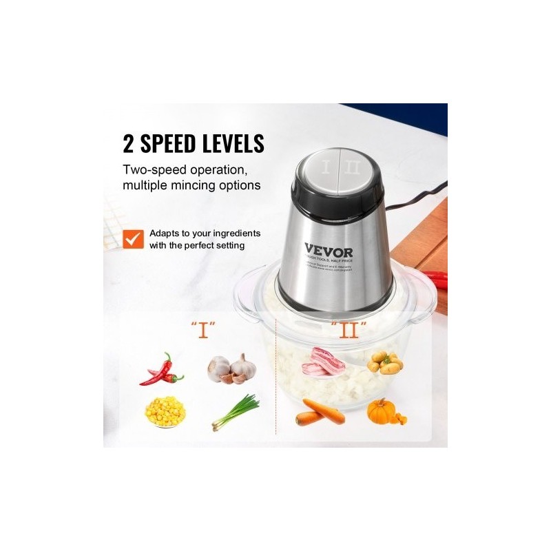 Sähköinen silppuri lasikulho 1,2 l 400 W kaksinopeuksinen nelisiipinen terä