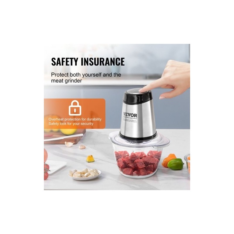 Sähköinen silppuri lasikulho 1,2 l 400 W kaksinopeuksinen nelisiipinen terä