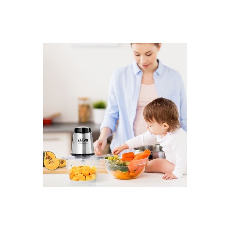 Sähköinen silppuri lasikulho 1,2 l 400 W kaksinopeuksinen nelisiipinen terä