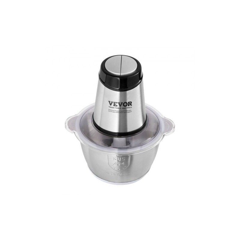 Sähkökäyttöinen monitoimihakkuri 2L ruostumattomasta teräksestä kulho 400W kaksinopeuksinen BPA-vapaa turvakytkin