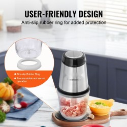 Sähköinen kaksinopeuksinen monitoimihakkuri 600 ml lasikulho 400 W ruostumattomat terät