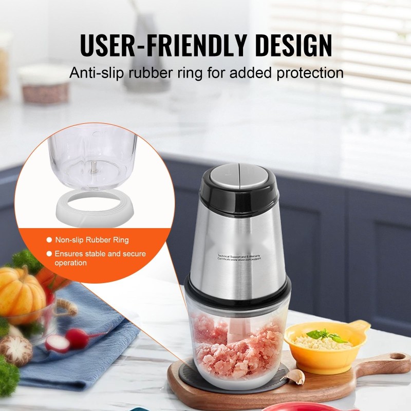 Sähköinen kaksinopeuksinen monitoimihakkuri 600 ml lasikulho 400 W ruostumattomat terät