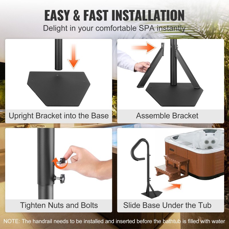 Kylpytynnyrin ruostumaton alumiinikaide 122–160 cm säädettävä 360 asteen kääntyvä 272 kg kantavuus