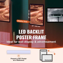 LED-julistekehys alumiini ja akryyli 27×40 tuuman musta seinäkiinnitys