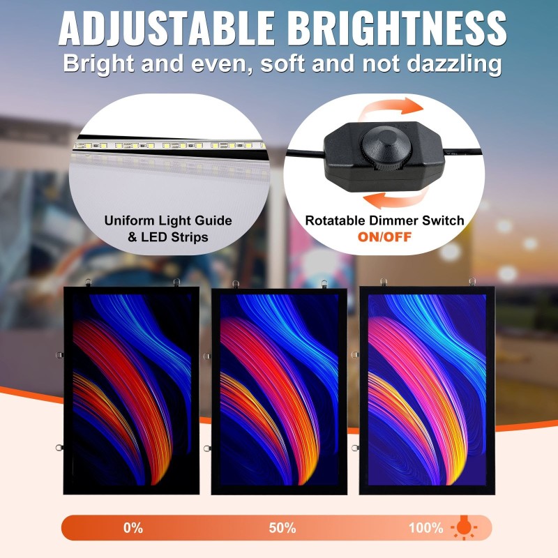 LED-julistekehys alumiinirunko akryylilevy 874x570 mm magneettikiinnitys seinäkiinnitys säädettävä kirkkaus