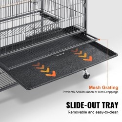 Hiiliteräksinen lintuhäkki 132 cm korkea 2–3 linnulle lukittavilla pyörillä