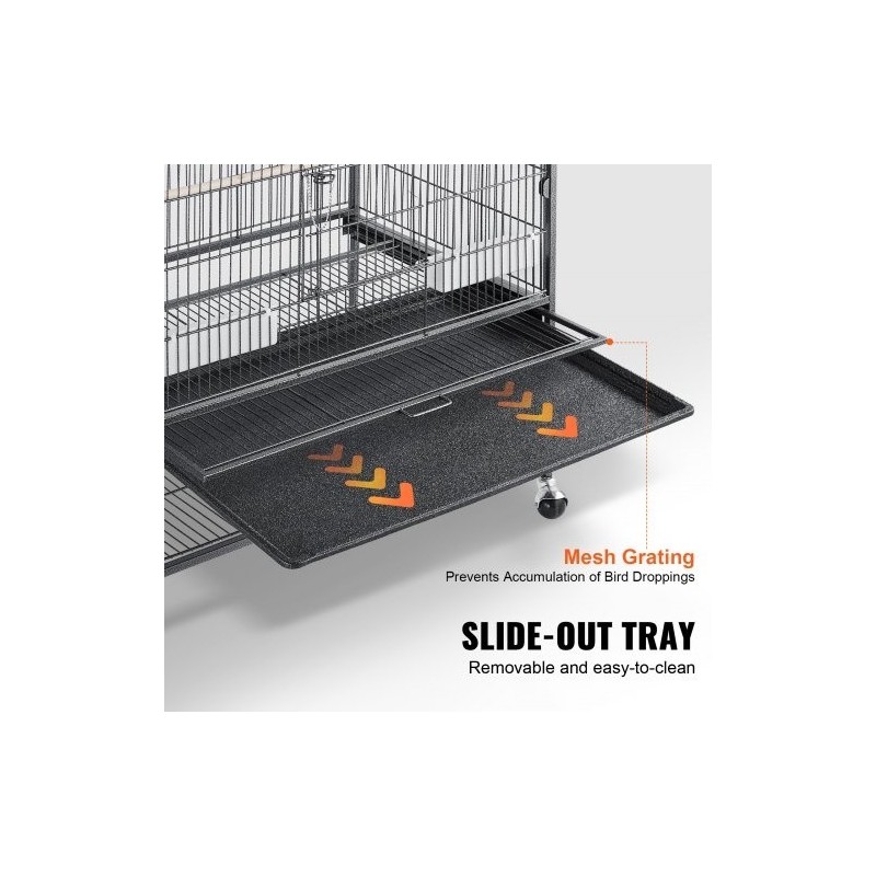 Hiiliteräksinen lintuhäkki 132 cm korkea 2–3 linnulle lukittavilla pyörillä