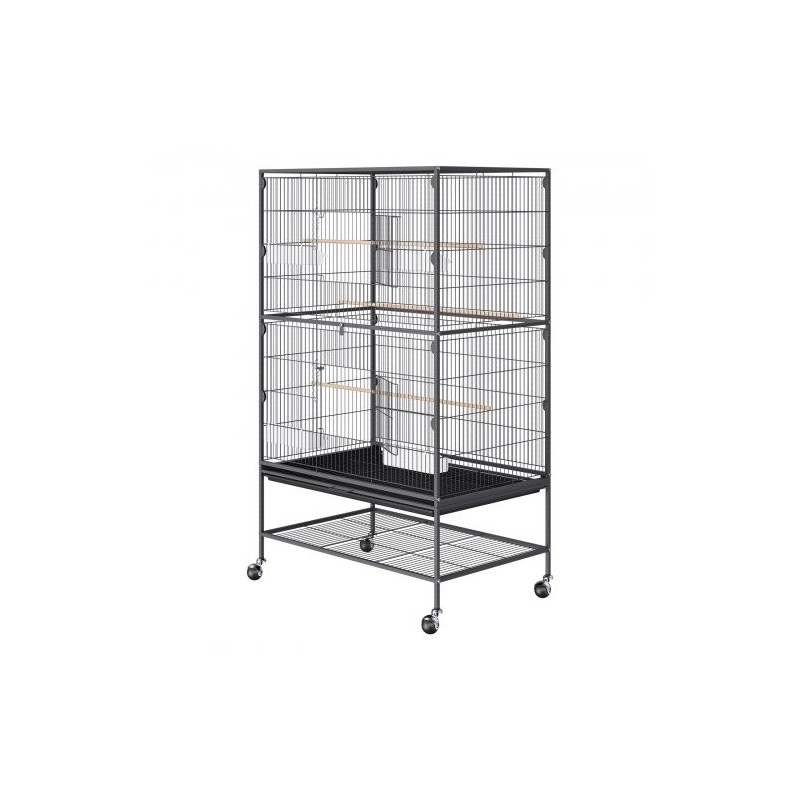 Hiiliteräksinen lintuhäkki 132 cm korkea 2–3 linnulle lukittavilla pyörillä