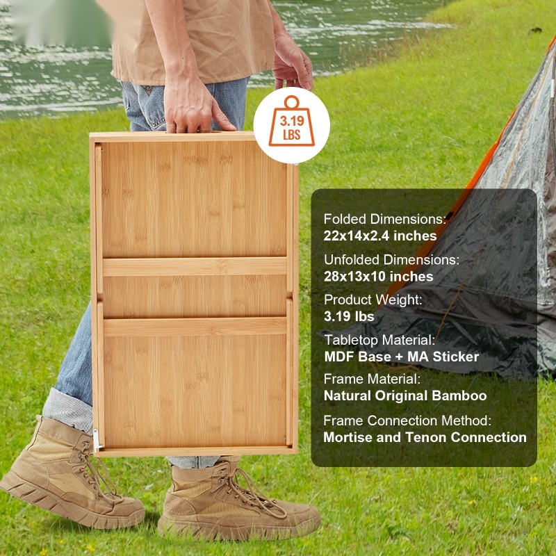 Sänky- ja sohvatarjotin bamburunko MDF-pöytätaso taitettavat jalat irrotettava mediavälilevy