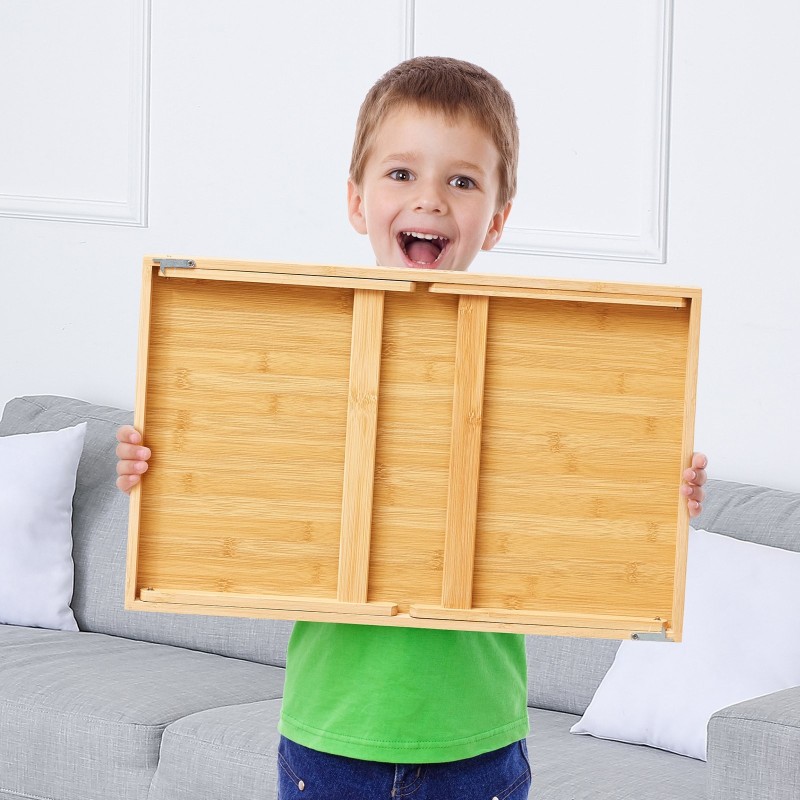 Sänky- ja sohvatarjotin bamburunko MDF-pöytätaso taitettavat jalat irrotettava mediavälilevy