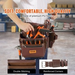 Työkaluvyö PU-materiaalinen 22 taskua irrotettavat taskut säädettävä vyötärönympärys 73–137 cm ruskea