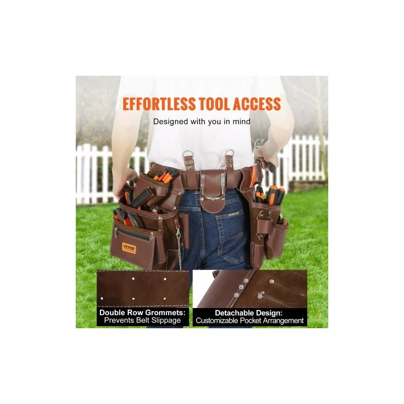 Työkaluvyö PU-materiaalinen 22 taskua irrotettavat taskut säädettävä vyötärönympärys 73–137 cm ruskea