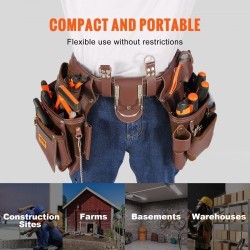 Työkaluvyö PU-materiaalinen 22 taskua irrotettavat taskut säädettävä vyötärönympärys 73–137 cm ruskea