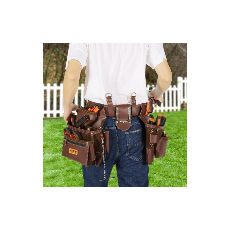 Työkaluvyö PU-materiaalinen 22 taskua irrotettavat taskut säädettävä vyötärönympärys 73–137 cm ruskea