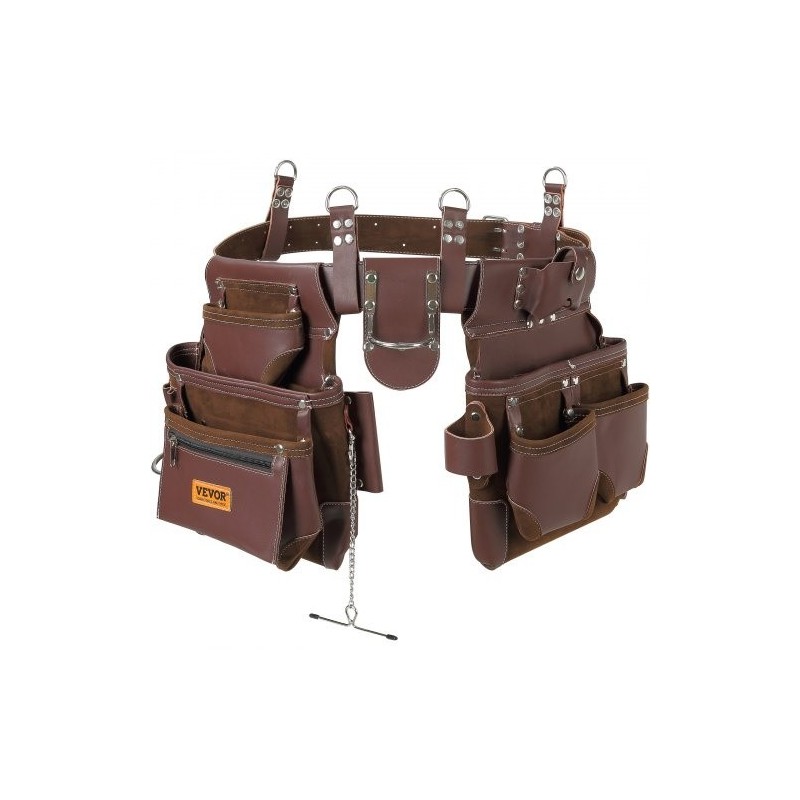 Työkaluvyö PU-materiaalinen 22 taskua irrotettavat taskut säädettävä vyötärönympärys 73–137 cm ruskea