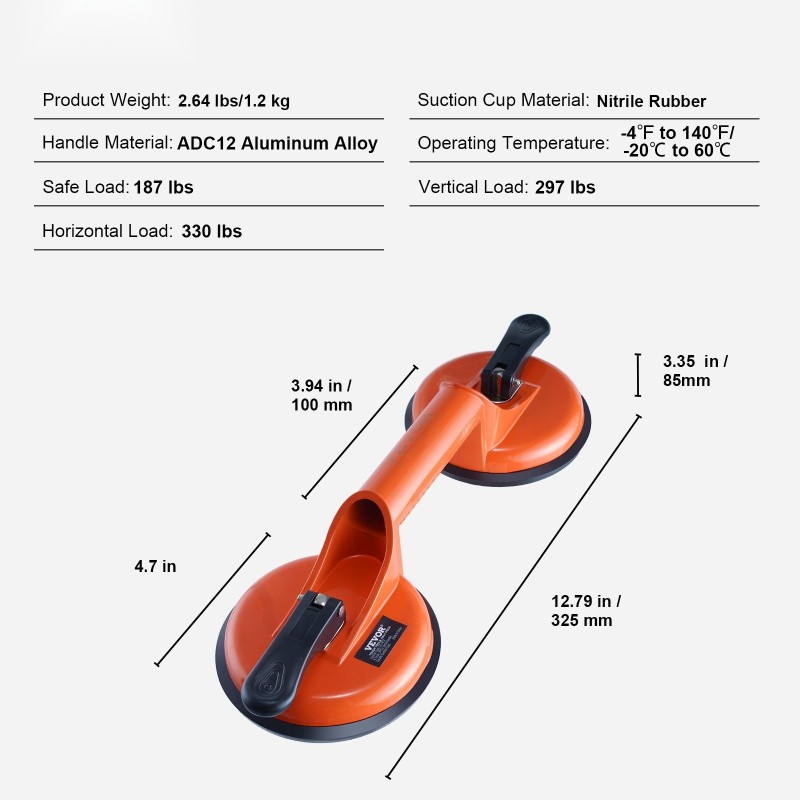 Imukuppusarja imukumilla 119 mm 2 kpl alumiinikahvoilla lasin ja paneelien nostoon