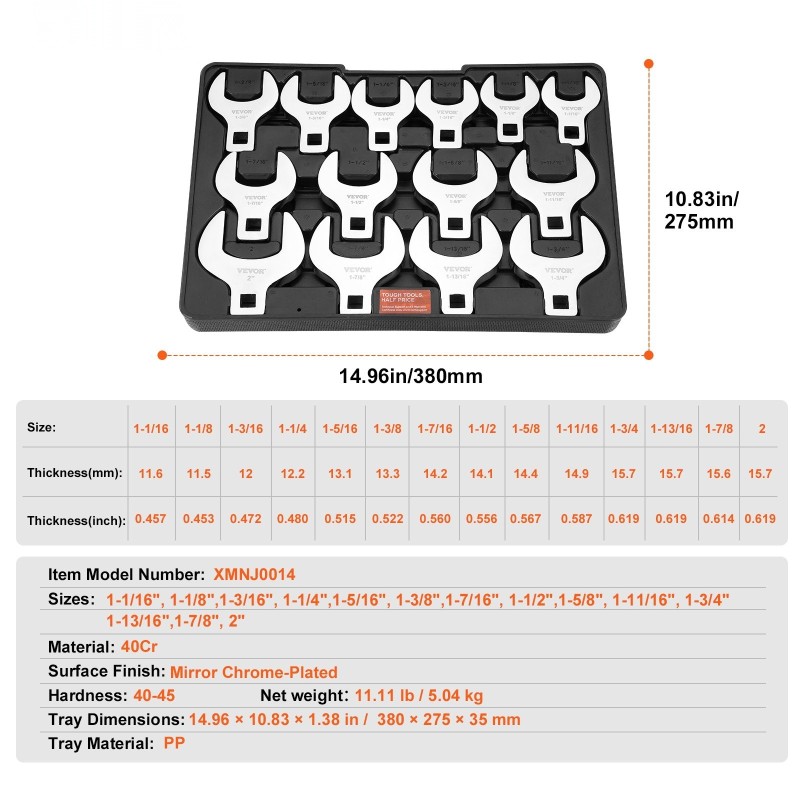 Avohylsyavainsarja 14 osaa teräs puolituuman neliökiinnitys SAE-mitat