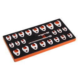 Lenkkiavainsarja kromimolybdeeniteräs 24 osainen 3 8 tuuman neliökiinnitteelle 10 22 mm ja 3 8 1 tuumaa EVA työkalualustalla