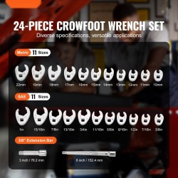 Lenkkiavainsarja kromimolybdeeniteräs 24-osainen 3/8 tuuman neliökiinnitteelle 10–22 mm ja 3/8–1 tuumaa EVA-työkalualustalla