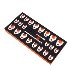 Lenkkiavainsarja kromimolybdeeniteräs 24-osainen 3/8 tuuman neliökiinnitteelle 10–22 mm ja 3/8–1 tuumaa EVA-työkalualustalla