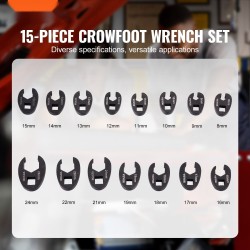 Crowfoot-avainten sarja 15 osaa metrinen 8-24 mm kromimolybdeeniteräs mangaanifosfaattipinta