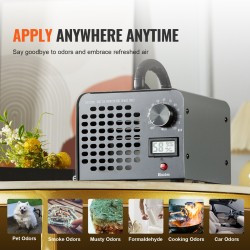 Otsonigeneraattori otsonintuotto 36000 mg/h ajastin 0–120 minuuttia ilmankosteusnäyttö irrotettava pölysuoja