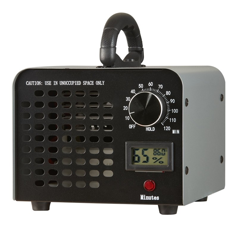 Otsonigeneraattori otsonintuotto 36000 mg/h ajastin 0–120 minuuttia ilmankosteusnäyttö irrotettava pölysuoja