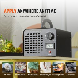 Otsonigeneraattori 24000 mg/h 0–120 min ajastimella kosteusnäytöllä irrotettavalla pestävällä suodatinverkolla