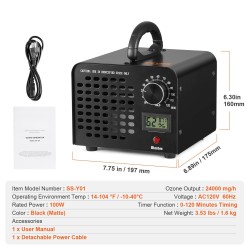 Otsonigeneraattori 24000 mg/h 0–120 min ajastimella kosteusnäytöllä irrotettavalla pestävällä suodatinverkolla