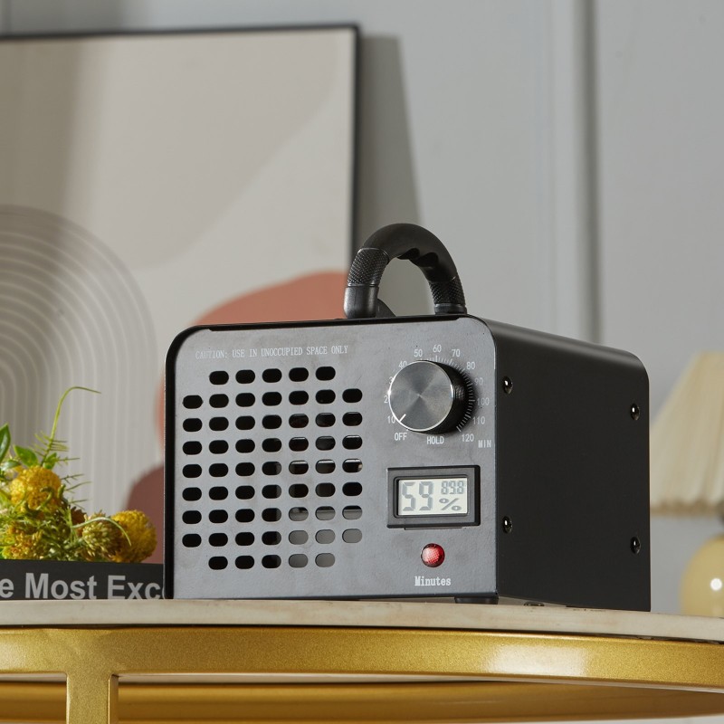 Otsonigeneraattori 24000 mg/h 0–120 min ajastimella kosteusnäytöllä irrotettavalla pestävällä suodatinverkolla