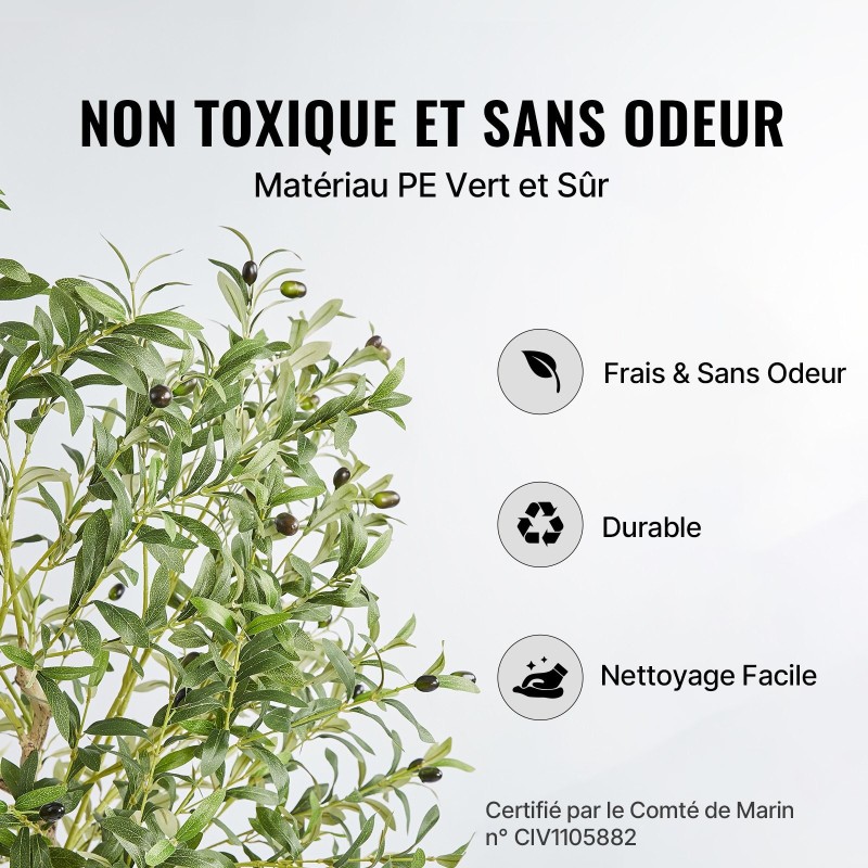 Teko-oliivipuu 1,8 m korkea PE-materiaali kaatumissuoja ruukullinen