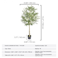 Teko-oliivipuu 1,8 m korkea PE-materiaali kaatumissuoja ruukullinen