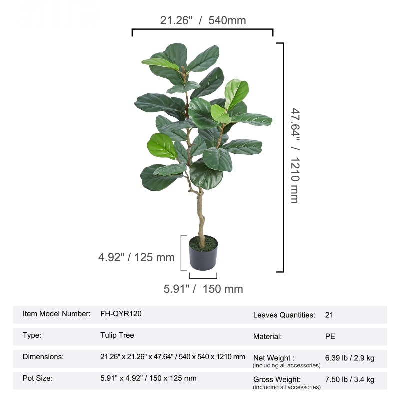 Keinotekoinen viikunaviikuna PE-muovinen noin 120 cm ruukussa sisä- ja ulkokäyttöön