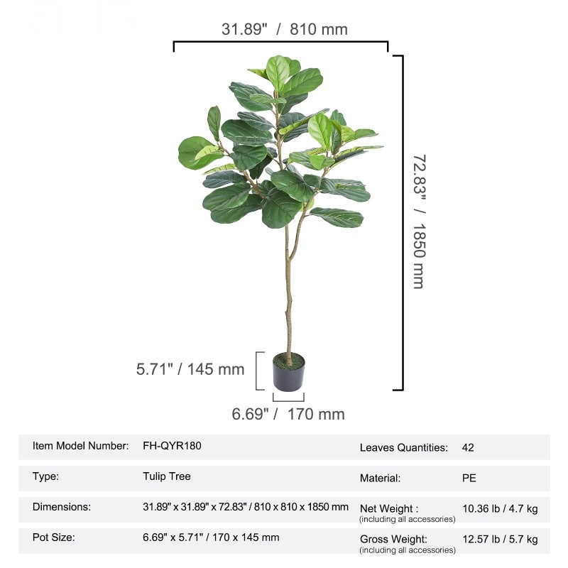 Keinotekoinen viikunapuu 185 cm PE-muovi ruukulla kaatumissuoja