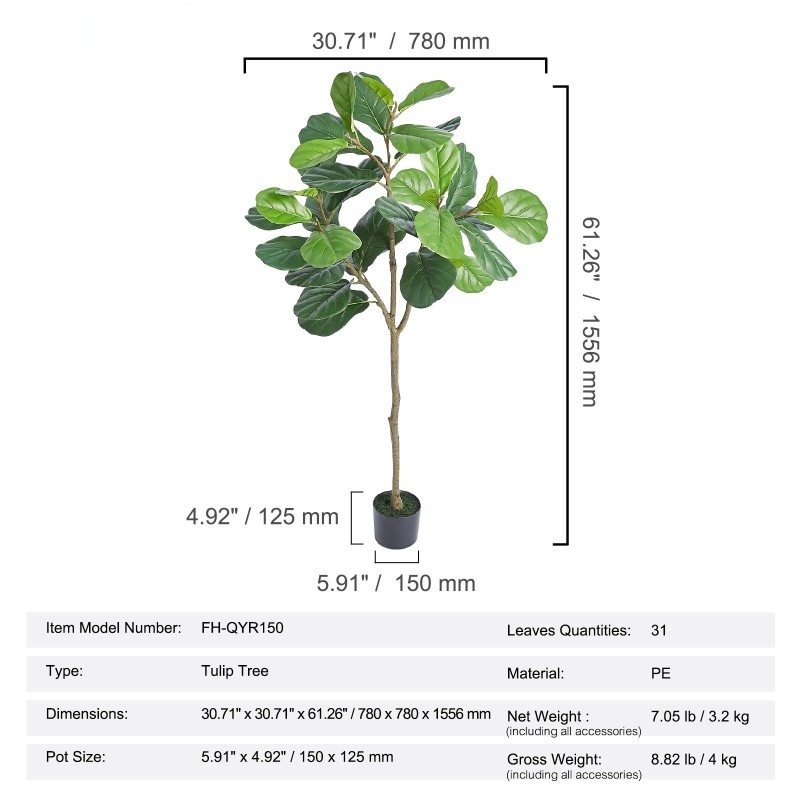 Tekoviulukumipuu PE-materiaali noin 1556 mm korkeus vakaa kaatumissuoja