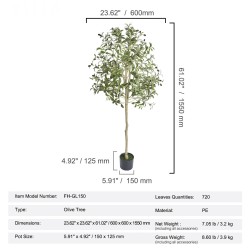 Tekooliivipuu 1,5 m PE-materiaali ruukulla kaatumissuoja aidon näköinen
