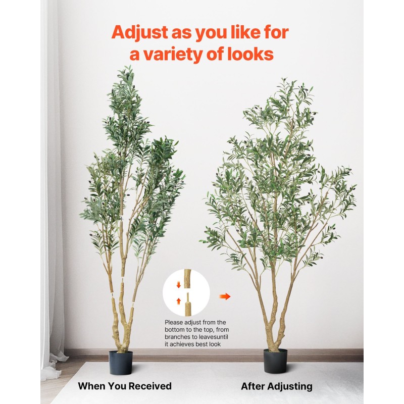 Tekooliivipuu 240 cm luonnonpuinen runko silkkilehdet musta ruukku sisäkäyttöön