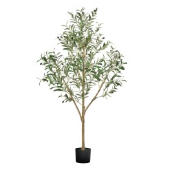 Keinotekoinen oliivipuu noin 150 senttimetriä polyeteenistä ja silkkikankaasta mustassa ruukussa sisätiloihin