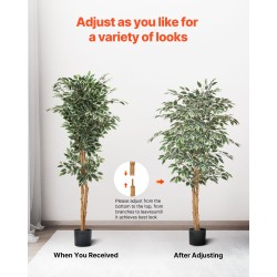 Tekofiikus 150 cm luonnonpuurunko silkkilehdet musta ruukku sisäkäyttöön