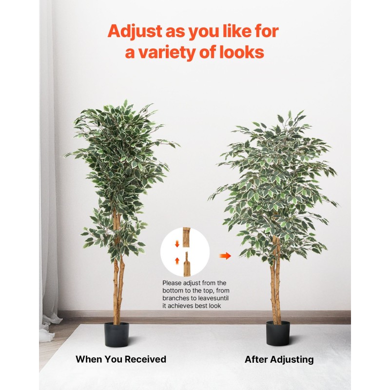 Tekofiikus 150 cm luonnonpuurunko silkkilehdet musta ruukku sisäkäyttöön