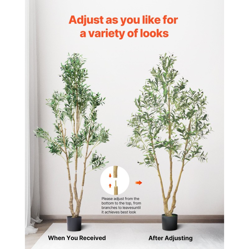 Keinotekoinen oliivipuu luonnonpuurunko noin 213 cm musta ruukku sisäkäyttöön