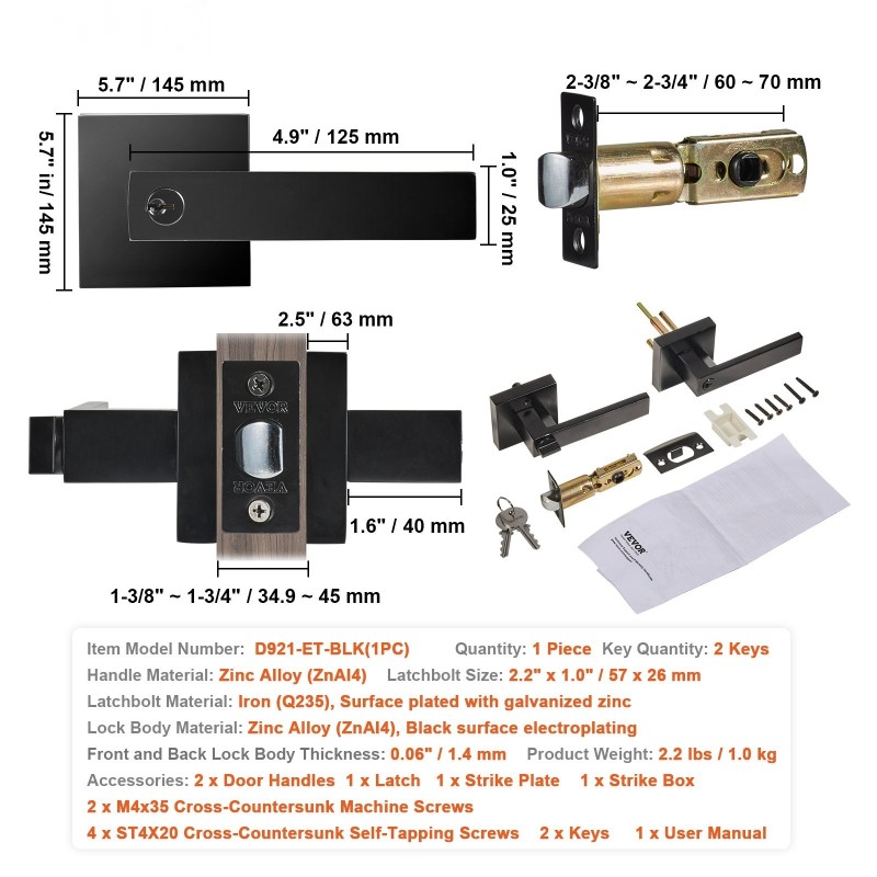 Ovenpainikesetti lukittava avaimella musta sinkkiseos käännettävä 34,9–45 mm