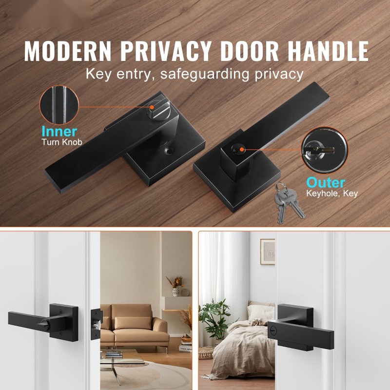 Avaimella lukittava käännettävä ovenpainikesarja musta sinkkiseos 2 kappaletta etu- ja sisäoviin 35–45mm