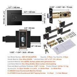 Avaimella lukittava käännettävä ovenpainikesarja musta sinkkiseos 2 kappaletta etu- ja sisäoviin 35–45mm