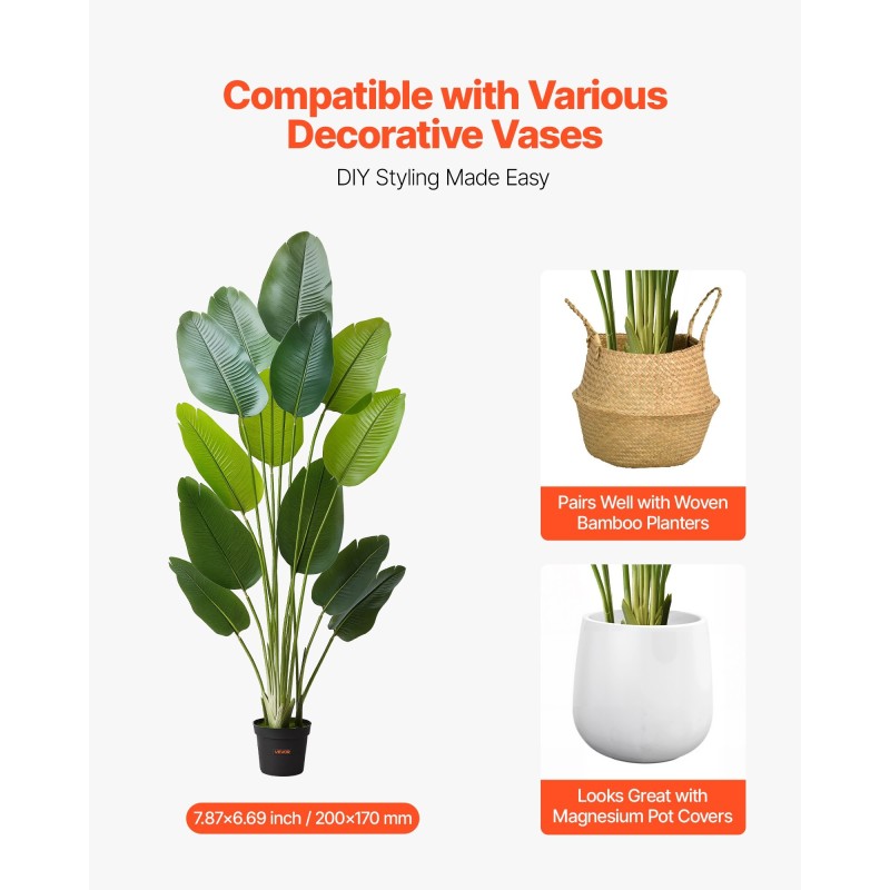 Tekokasvi paratiisilintu 1829 mm korkea 13 runkoa muovilehdet valkoinen ruukku