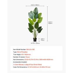 Tekokasvi paratiisilintu 1829 mm korkea 13 runkoa muovilehdet valkoinen ruukku