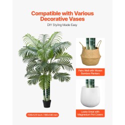 Keinotekoinen arekapalmu muovilehdillä noin 183 senttimetriä korkea valkoisessa ruukussa