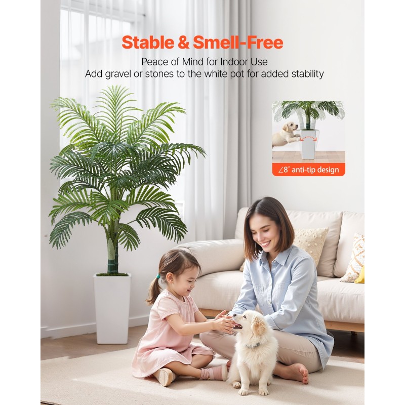 Tekokasvi paksurunkoista arekapalmu polyeteenilehdet 1524 mm korkea valkoisessa ruukussa sisä ja ulkokäyttöön