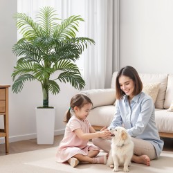 Tekokasvi paksurunkoista arekapalmu polyeteenilehdet 1524 mm korkea valkoisessa ruukussa sisä ja ulkokäyttöön